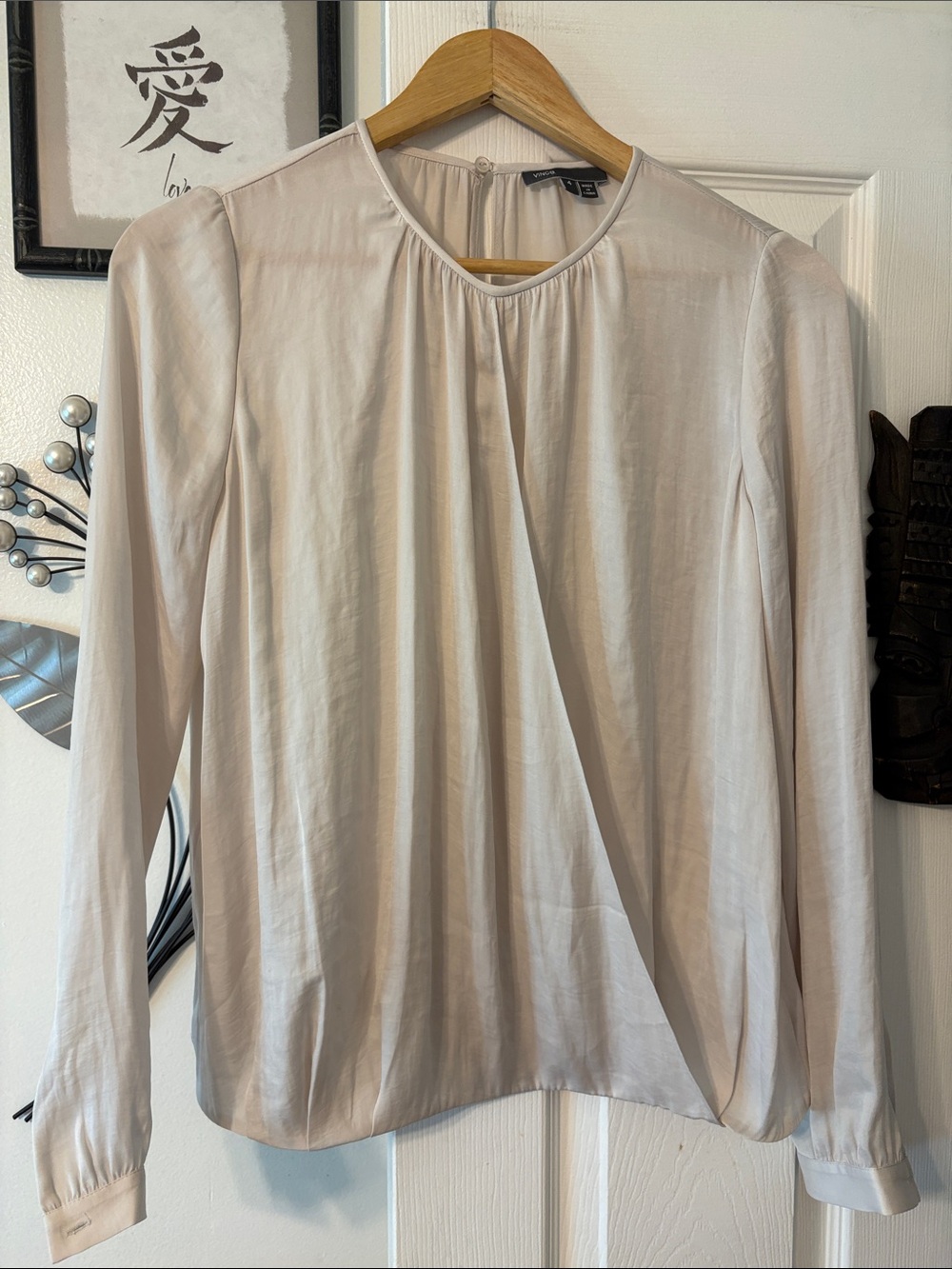 Vince Light Pink Long-Sleeve Pleated Neck Blouse